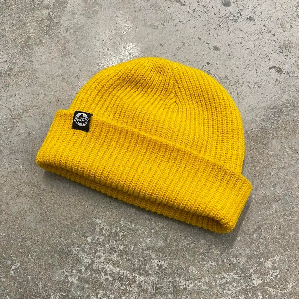 Burton Snowboards Vintage Y2K Beanie Yellow Knit Ski Grunge Skater Hat Mens OSFA